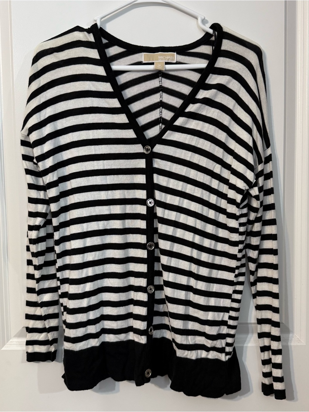 Michael Michael Kors Black & White Striped Cardigan – Medium